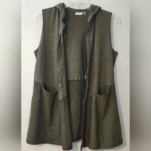 Logo by Lori Goldstein French Terry & Faux  Suede Open Front Vest, Sz Medium